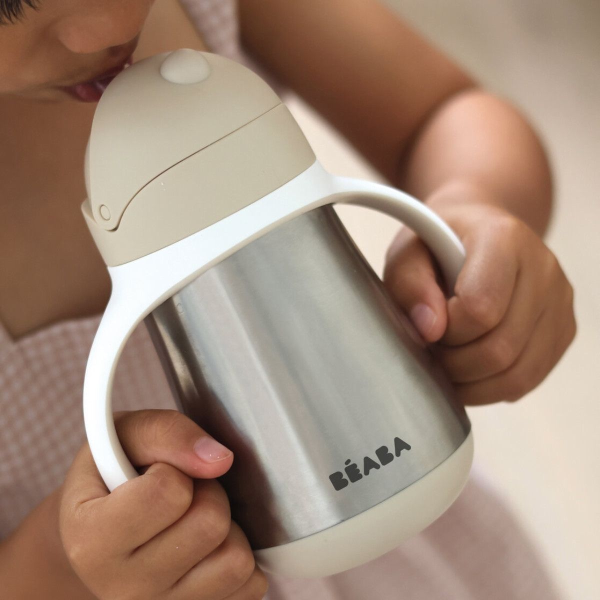 Beaba Stainless Steel Straw Sippy Cup - Oat - Leak Proof and Travel Friendly