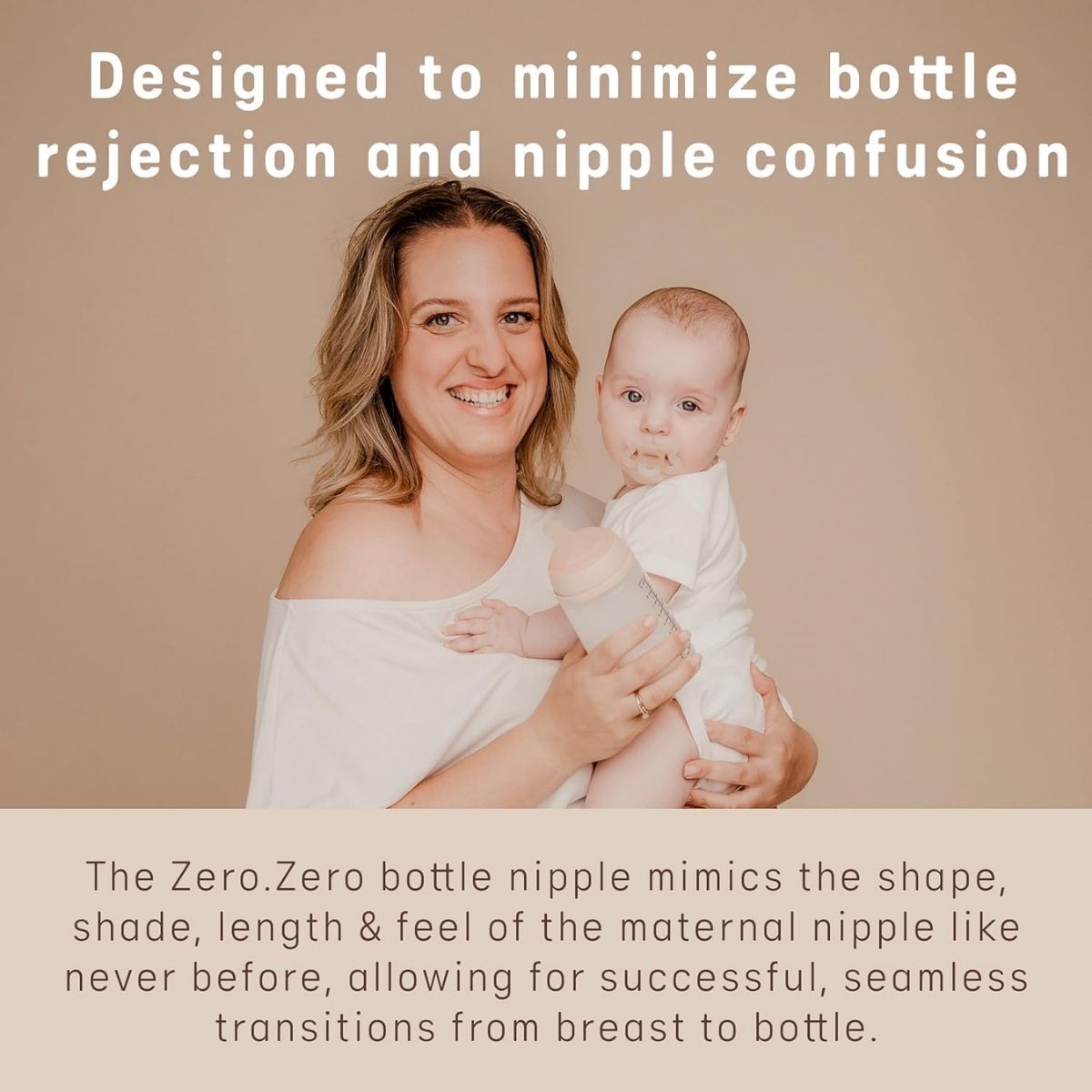 Suavinex Zero.Zero Asymmetrical Silicone Nipple Slow Flow 0M+ 2 Pack - Light Tone - Reduces Nipple Confusion